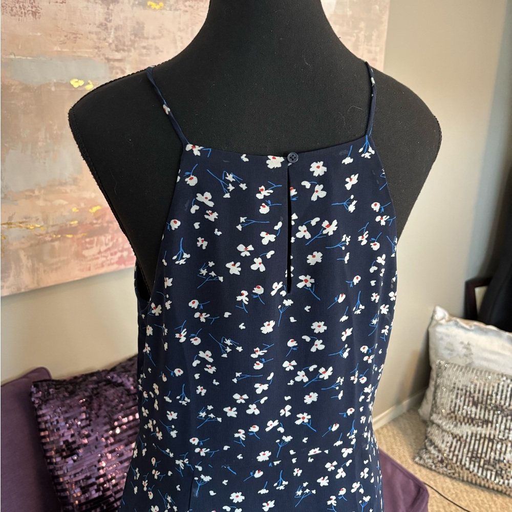 Banana Republic Navy‎ Dress Floral Spaghetti Strap with Ruffle Skirt Size M - Picture 8 of 11